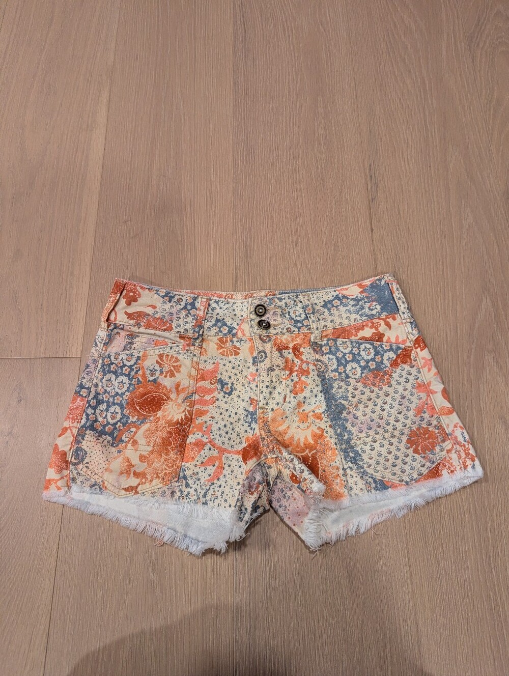 Women's Floral Patchwork Print Denim Shorts - Orange/Blue By Pilcro